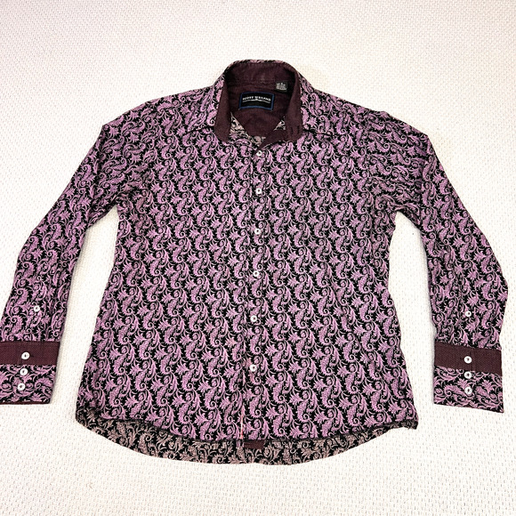 Scott Weiland Shirt Mens Medium Pink Black Floral Button Down Goth Grunge - Picture 1 of 10